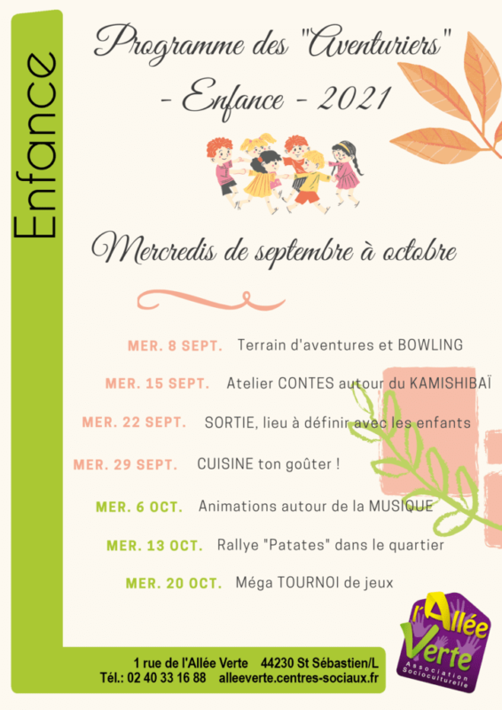 Programme activités des mercredis septembre octobre 2021